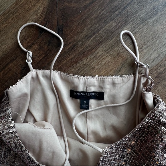 Banana Republic Champagne Gold Sequin Mini Party Halter Dress Adjustable Strap - Picture 5 of 8